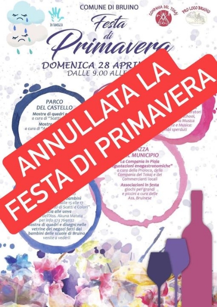 BRUINO - 'Troppi eventi nei Comuni vicini' e il Comune annulla la festa di Primavera