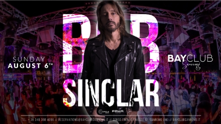 Domenica 6 agosto, il famoso DJ Bob Sinclar sarà al Bay Club di Sanremo per un'indimenticabile serata