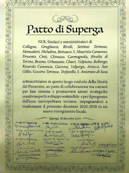 PATTO DI SUPERGA - Aderiscono i sindaci di Moncalieri, Nichelino, Beinasco, Carmagnola, Rivalta, Bruino, Orbassano e Trofarello