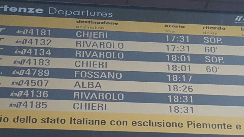 TROFARELLO - Circolazione dei treni ferma per l'investimento di un uomo tra Cambiano e Chieri